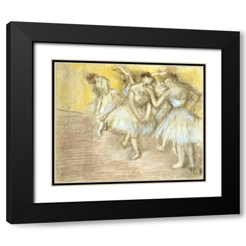 Five Dancers On Stage Black Modern Wood Framed Art Print with Double Matting by Degas, Edgar