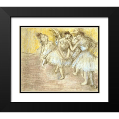 Five Dancers On Stage Black Modern Wood Framed Art Print with Double Matting by Degas, Edgar