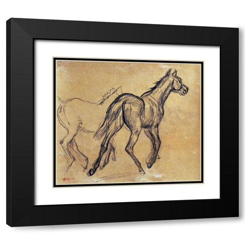 Horses Black Modern Wood Framed Art Print with Double Matting by Degas, Edgar