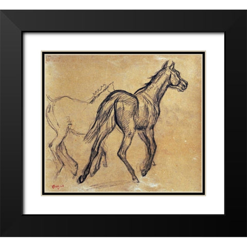 Horses Black Modern Wood Framed Art Print with Double Matting by Degas, Edgar