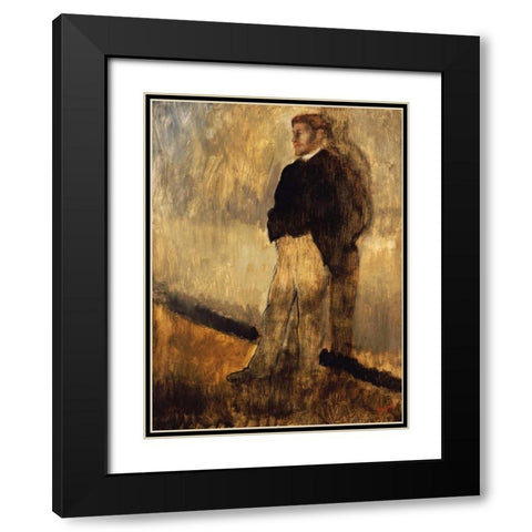Portrait of a Man Black Modern Wood Framed Art Print with Double Matting by Degas, Edgar