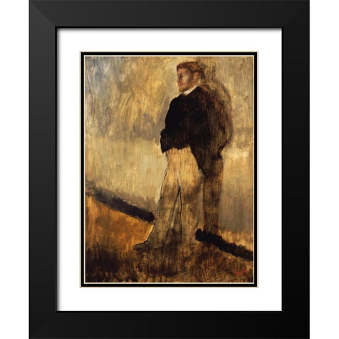 Portrait of a Man Black Modern Wood Framed Art Print with Double Matting by Degas, Edgar