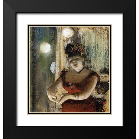 Singer In a Cafe Black Modern Wood Framed Art Print with Double Matting by Degas, Edgar