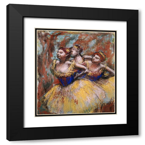 Three Dancers Black Modern Wood Framed Art Print with Double Matting by Degas, Edgar