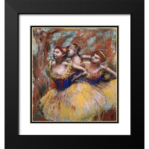 Three Dancers Black Modern Wood Framed Art Print with Double Matting by Degas, Edgar