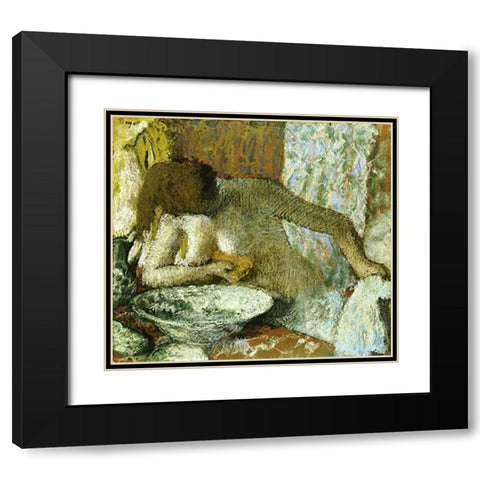 Woman at Her Toilet Black Modern Wood Framed Art Print with Double Matting by Degas, Edgar