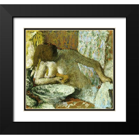 Woman at Her Toilet Black Modern Wood Framed Art Print with Double Matting by Degas, Edgar