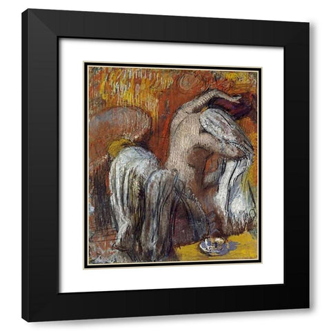 Woman Drying Herself Black Modern Wood Framed Art Print with Double Matting by Degas, Edgar