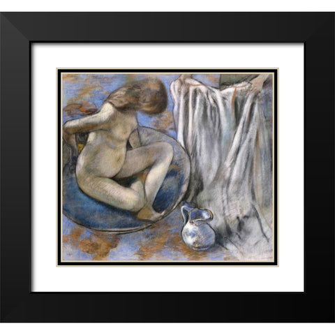 Woman In The Tub Black Modern Wood Framed Art Print with Double Matting by Degas, Edgar