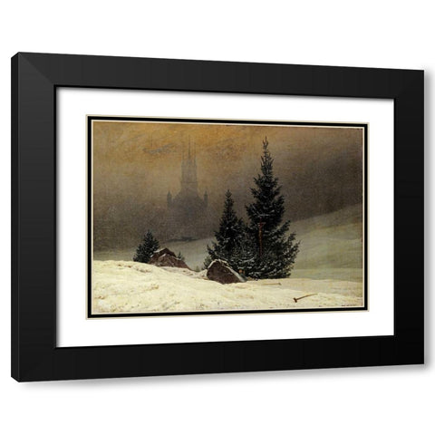 Winter Landscape With a Church Black Modern Wood Framed Art Print with Double Matting by Friedrich, Caspar David