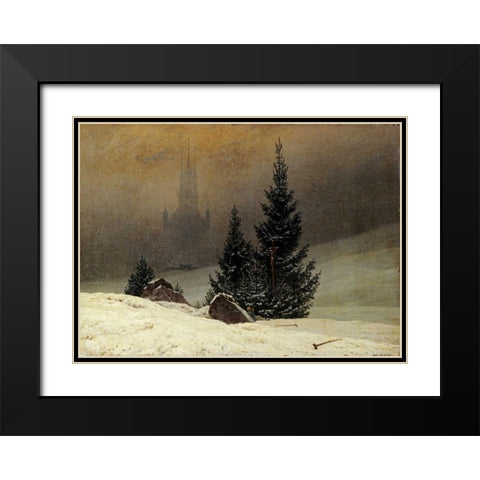 Winter Landscape With a Church Black Modern Wood Framed Art Print with Double Matting by Friedrich, Caspar David