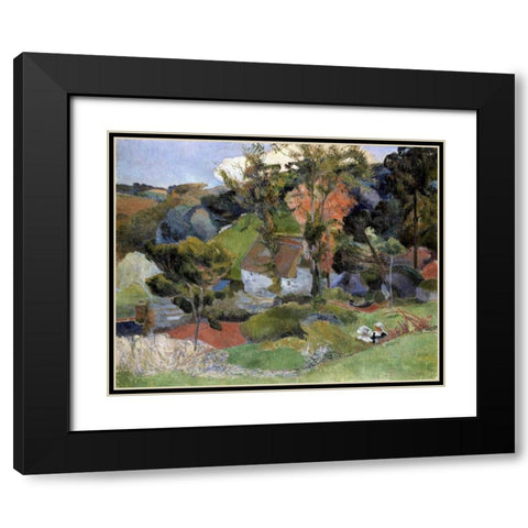 Landscape at Pont Aven Black Modern Wood Framed Art Print with Double Matting by Gauguin, Paul