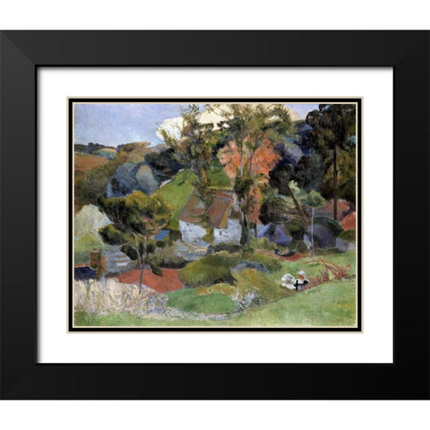 Landscape at Pont Aven Black Modern Wood Framed Art Print with Double Matting by Gauguin, Paul