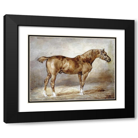 Cheval a LEcurie Black Modern Wood Framed Art Print with Double Matting by Gericault, Theodore