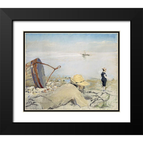 On the Shingle, Honfleur Black Modern Wood Framed Art Print with Double Matting by Gonzales, Eva