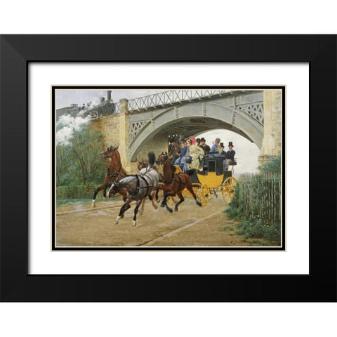 Startled By Steam Black Modern Wood Framed Art Print with Double Matting by Goubie, Jean Richard