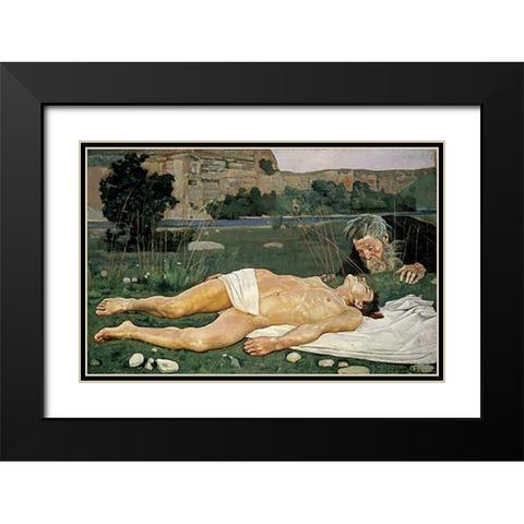 The Good Samaritan Black Modern Wood Framed Art Print with Double Matting by Hodler, Ferdinand