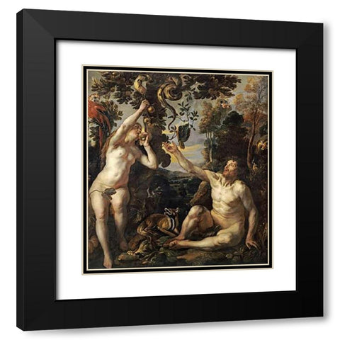 The Temptation Black Modern Wood Framed Art Print with Double Matting by Jordaens, Jacob