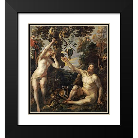 The Temptation Black Modern Wood Framed Art Print with Double Matting by Jordaens, Jacob
