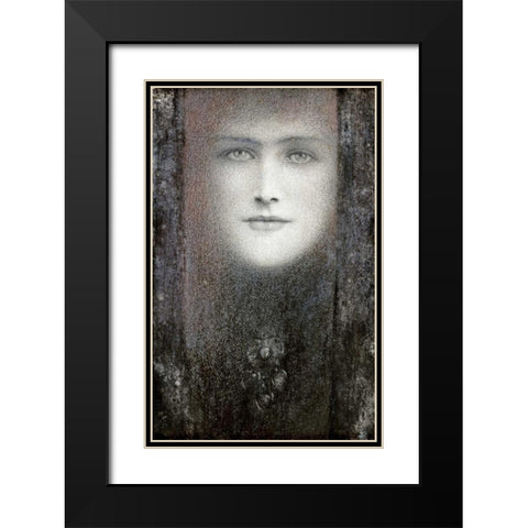 The Mask, with a Black Curtain Black Modern Wood Framed Art Print with Double Matting by Khnopff, Fernand