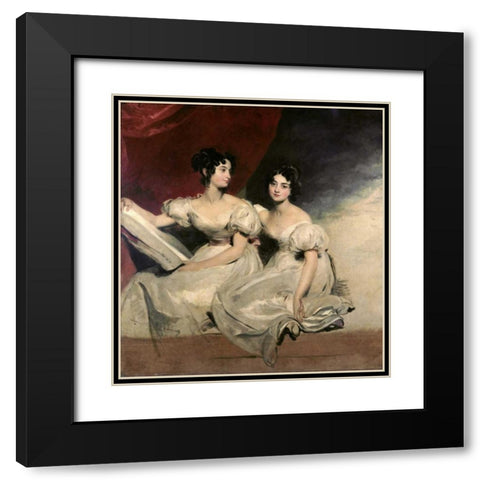 A Double Portrait of The Fullerton Sisters Black Modern Wood Framed Art Print with Double Matting by Lawrence, Sir Thomas