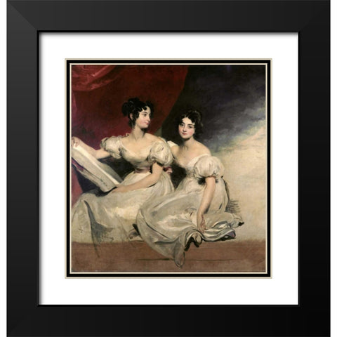 A Double Portrait of The Fullerton Sisters Black Modern Wood Framed Art Print with Double Matting by Lawrence, Sir Thomas