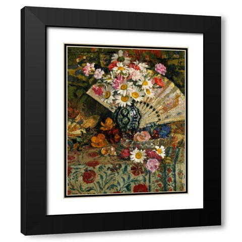 Still Life With a Fan Black Modern Wood Framed Art Print with Double Matting by Lemmen, Georges