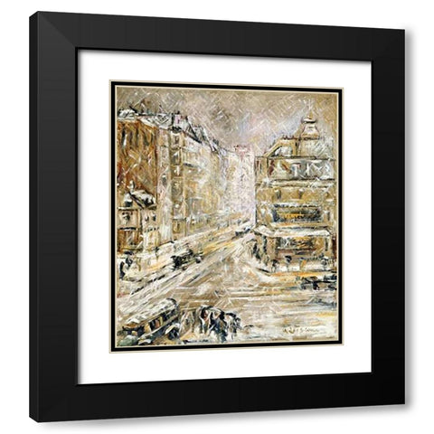 Rue De Clignacourt In The Snow Black Modern Wood Framed Art Print with Double Matting by Loiseau, Gustave