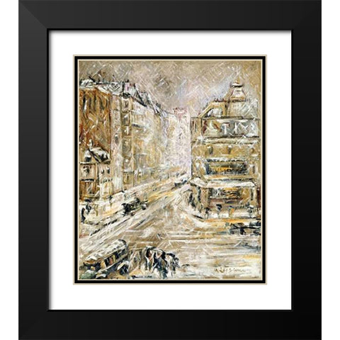 Rue De Clignacourt In The Snow Black Modern Wood Framed Art Print with Double Matting by Loiseau, Gustave