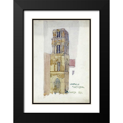Palermo, Campanile Martorana Black Modern Wood Framed Art Print with Double Matting by Mackintosh, Charles Rennie