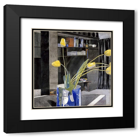 Yellow Tulips Black Modern Wood Framed Art Print with Double Matting by Mackintosh, Charles Rennie