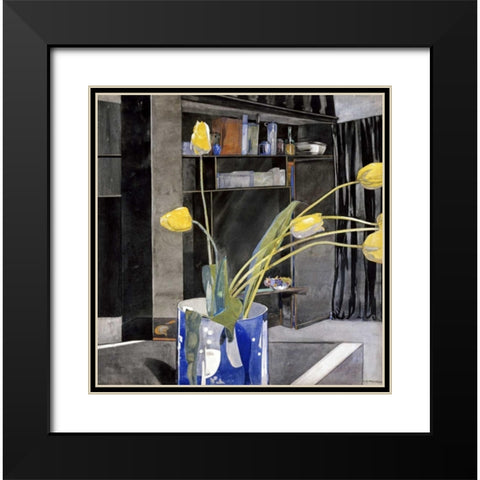 Yellow Tulips Black Modern Wood Framed Art Print with Double Matting by Mackintosh, Charles Rennie