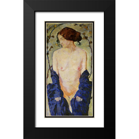 Standing Nude with Blue Robe Black Modern Wood Framed Art Print with Double Matting by Moser, Koloman