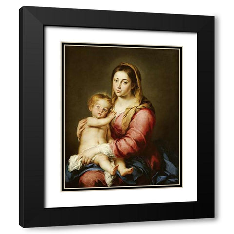 The Virgin and Child Black Modern Wood Framed Art Print with Double Matting by Murillo, Bartolome Esteban