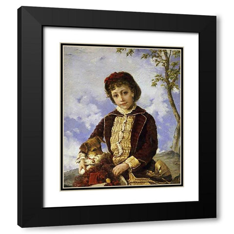 Retrato De Nina Black Modern Wood Framed Art Print with Double Matting by Oller, Francisco
