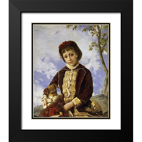 Retrato De Nina Black Modern Wood Framed Art Print with Double Matting by Oller, Francisco