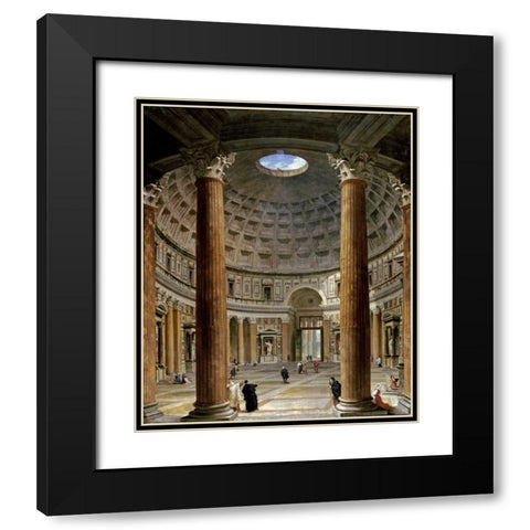 The Interior of The Pantheon, Rome Black Modern Wood Framed Art Print with Double Matting by Panini, Giovanni Paolo