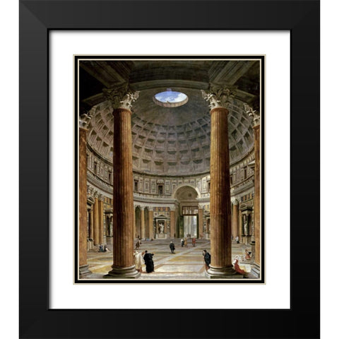 The Interior of The Pantheon, Rome Black Modern Wood Framed Art Print with Double Matting by Panini, Giovanni Paolo