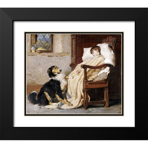 Old Playfellows Black Modern Wood Framed Art Print with Double Matting by Riviere, Briton