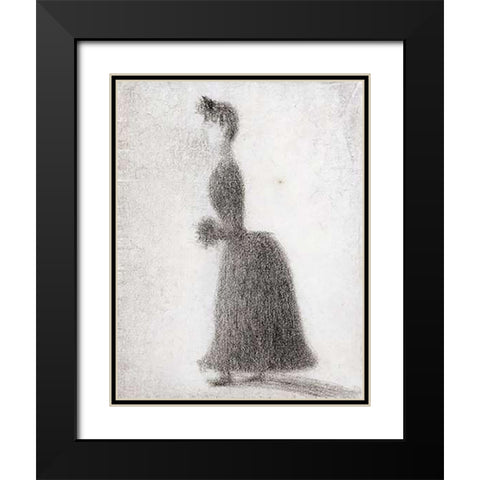 La Promeneuse Au Manchon Black Modern Wood Framed Art Print with Double Matting by Seurat, Georges
