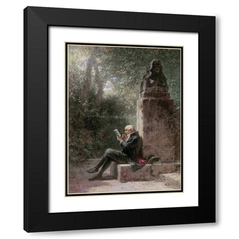 The Philosopher - The Reader In The Park Black Modern Wood Framed Art Print with Double Matting by Spitzweg, Carl