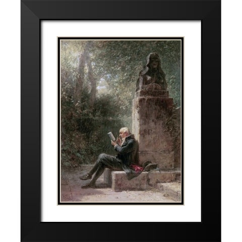 The Philosopher - The Reader In The Park Black Modern Wood Framed Art Print with Double Matting by Spitzweg, Carl