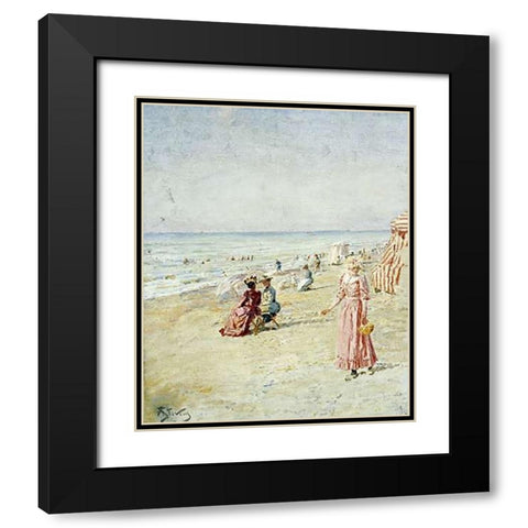 La Plage, Ostende Black Modern Wood Framed Art Print with Double Matting by Stevens, Alfred
