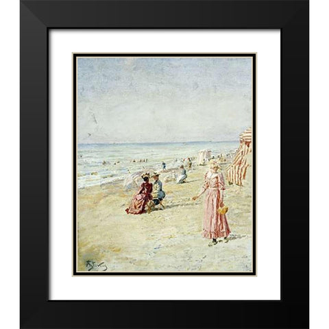 La Plage, Ostende Black Modern Wood Framed Art Print with Double Matting by Stevens, Alfred