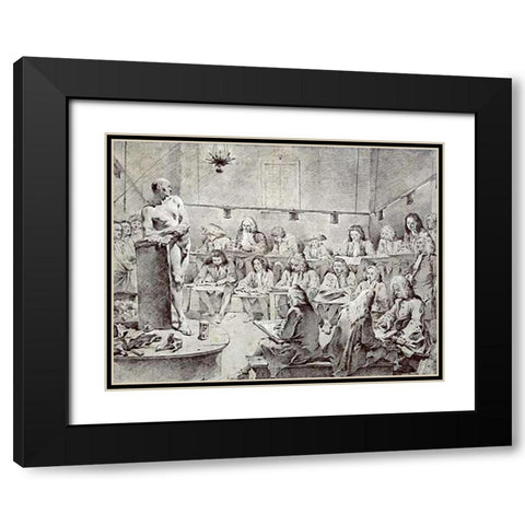 Piazzettas Academy: Artists Drawing a Nude Black Modern Wood Framed Art Print with Double Matting by Tiepolo, Giovanni Battista