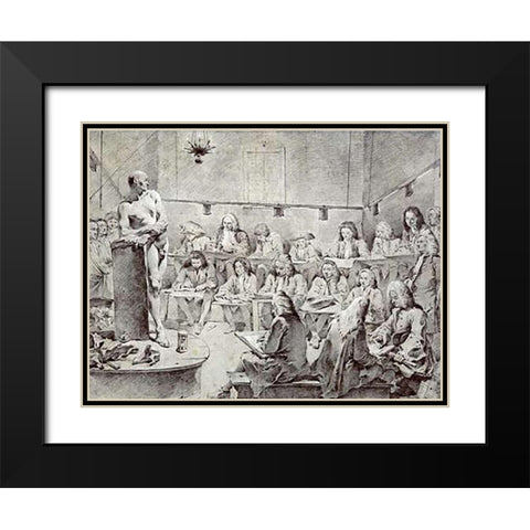 Piazzettas Academy: Artists Drawing a Nude Black Modern Wood Framed Art Print with Double Matting by Tiepolo, Giovanni Battista