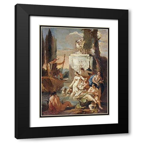 Diana and Acteon Black Modern Wood Framed Art Print with Double Matting by Tiepolo, Giovanni Battista