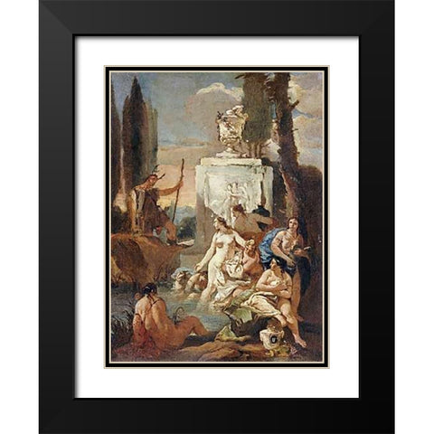 Diana and Acteon Black Modern Wood Framed Art Print with Double Matting by Tiepolo, Giovanni Battista