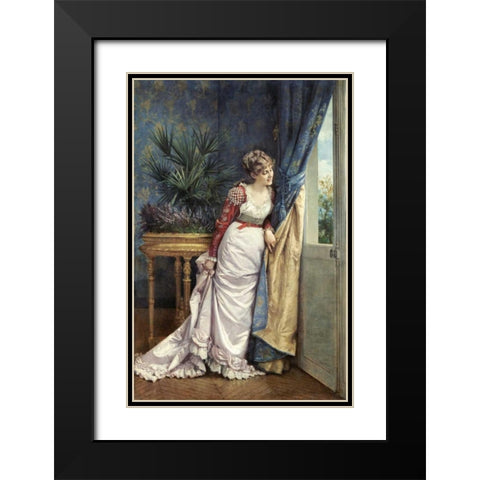 Awaiting The Visitor Black Modern Wood Framed Art Print with Double Matting by Toulmouche, Auguste