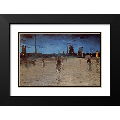 Le Pont De Pierre, Rouen Black Modern Wood Framed Art Print with Double Matting by Angrand, Charles